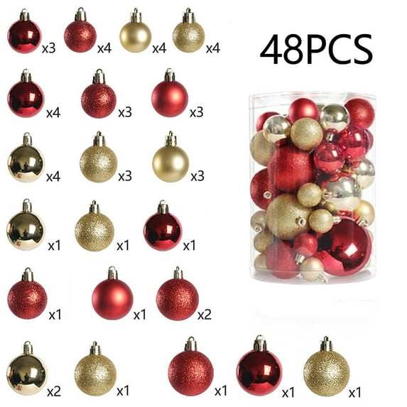 100Fens 48-Piece Assorted Size Christmas Electroplated Plastic Ornaments Set 3cm 4cm 5cm 6cm 8cm all-Purpose Christmas Balls