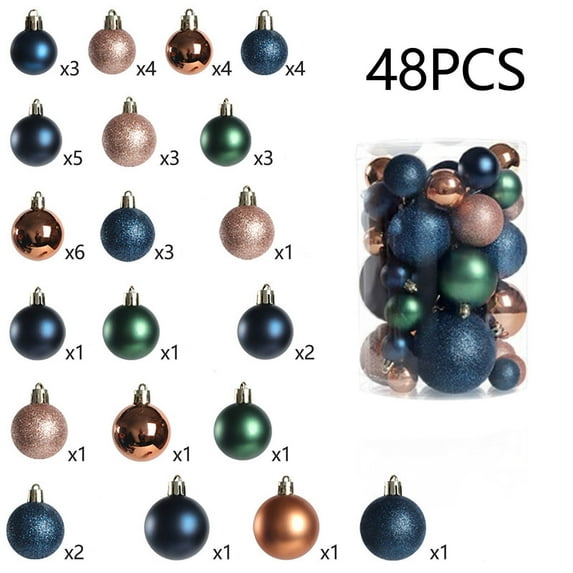 100Fens 48-Piece Assorted Size Christmas Electroplated Plastic Ornaments Set 3cm 4cm 5cm 6cm 8cm all-Purpose Christmas Balls