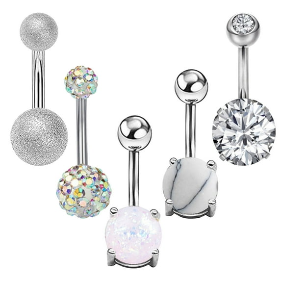 100Fens 5Pcs Belly Button Rings,Stainless Steel Opal Navel Rings Curved Barbells Studs Gift For Women Girls Body Piercing Jewelry