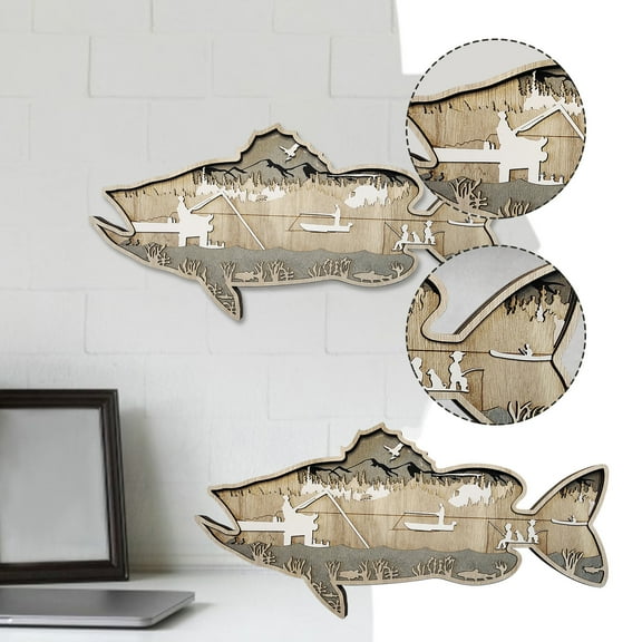 100Fens 6 Layer Largemouth Bass Fish Crappie Fish Wooden Decoration Wall Art Decor