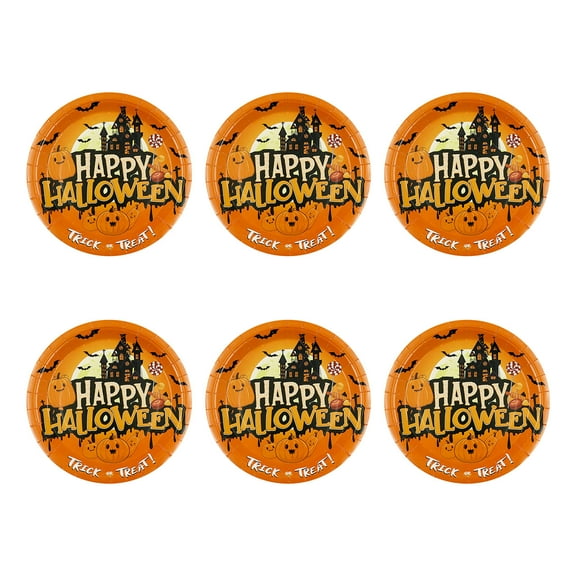 100Fens 6 pieces Halloween Paper Plates Horror Pumpkin Disposable Plates Dessert Plates Disposable for Halloween Party Lunch Appetizer Table Decoration Supplies