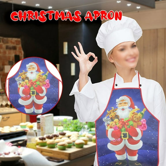 100Fens Adjustable Bib Apron Santa Printed Decoration Apron- Washable Unisex Cooking Kitchen Aprons For Chef