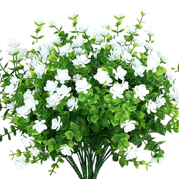100Fens Artificial Flowers 6 Bundles Fake Flowers No Fade Faux Plastic Plants