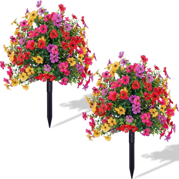 100Fens Artificial Flowers With Ground Spikes Garden Stake Faux Shrubs Garden Accessories 22in For Outdoor Outside Garden Porch Patio Wedding Party Decoration