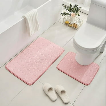 100Fens Bathroom Rug Set Of 2 Memory Foam Bath Mat Toilet Mat Soft Absorbent Thick Rug Non-Slip Backing Universal Machine Washable
