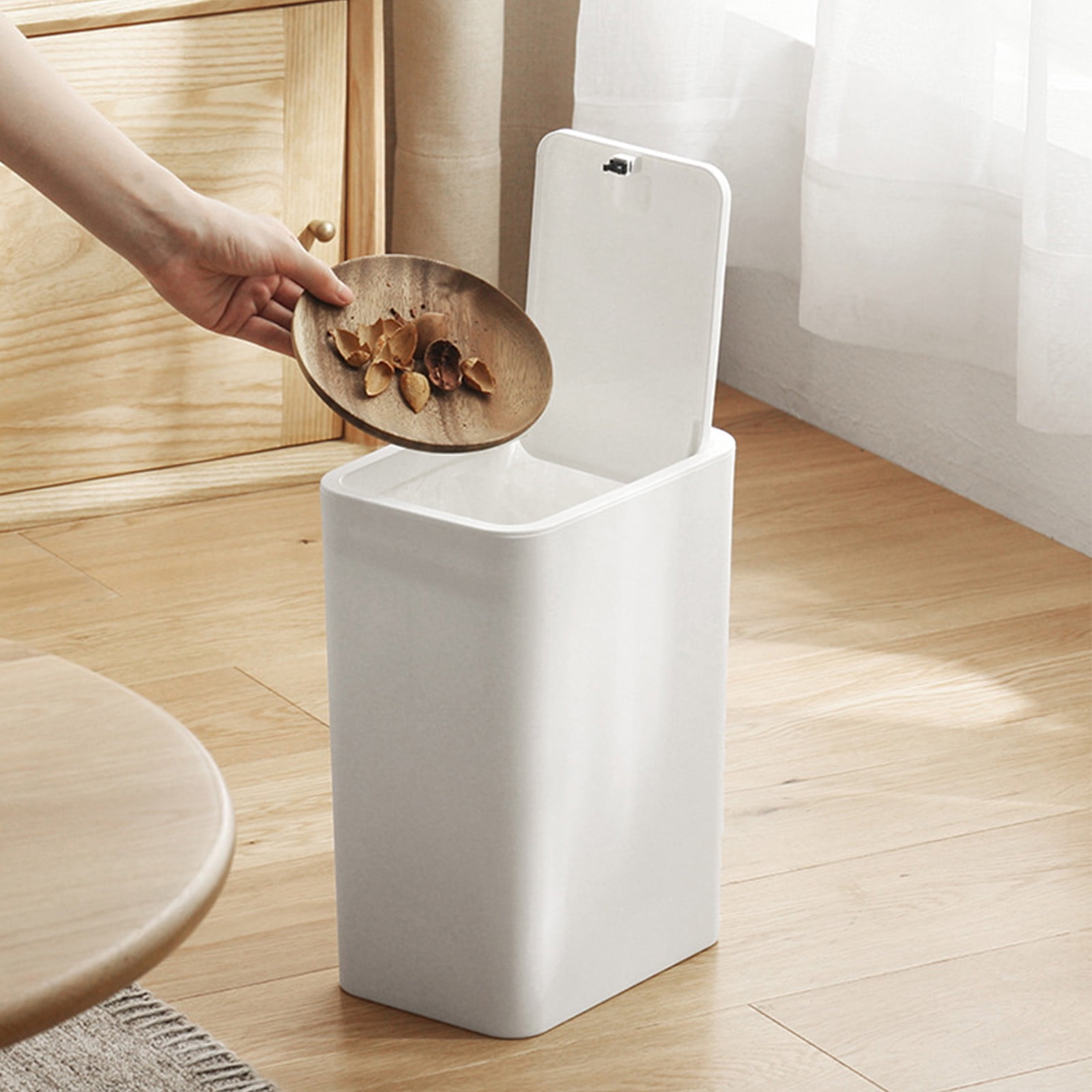 100Fens Bathroom Trash Can With Lid, Small Garbage Can With Press Lid ...