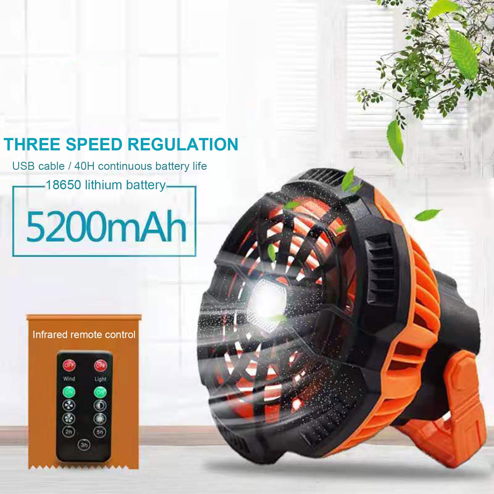100Fens Camping Fan With Led Lantern 5200Mah Rechargeable Portable Tent Fan With Remote