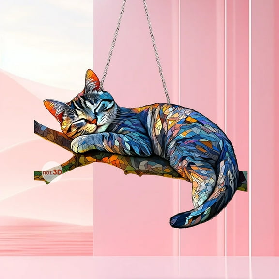 100Fens Cat Window Hanging Decor Suncatcher - Colorful Cat Acrylic Hanging Ornament Wall Art Pendant for Kitchen Room Garden Office Decoration Pet Lovers Birthday Favor Housewarming Gifts