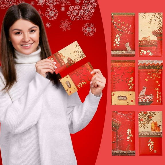 100Fens Chinese New Year Red Envelopes 2025 Snake Red Packet Money Envelope Gifts Hong Bao For Spring Festival Wedding Birthday With 6 Designs - 6pcs