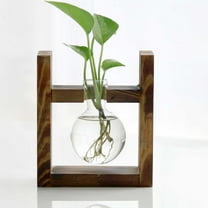 100Fens Clear Vases Hydroponic Plant Transparent Vase Wooden Frame Coffee Shop Room Decor