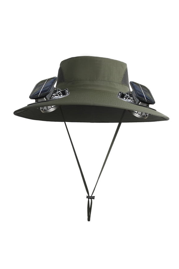 Solar Powered Fan Hat - Mens Sun Fishing Hat with Fan Built In - Wide Brim Hat Outdoor with 2 Solar Fan - Sunscreen Sombrero for Men - 3 Speed Adjustable