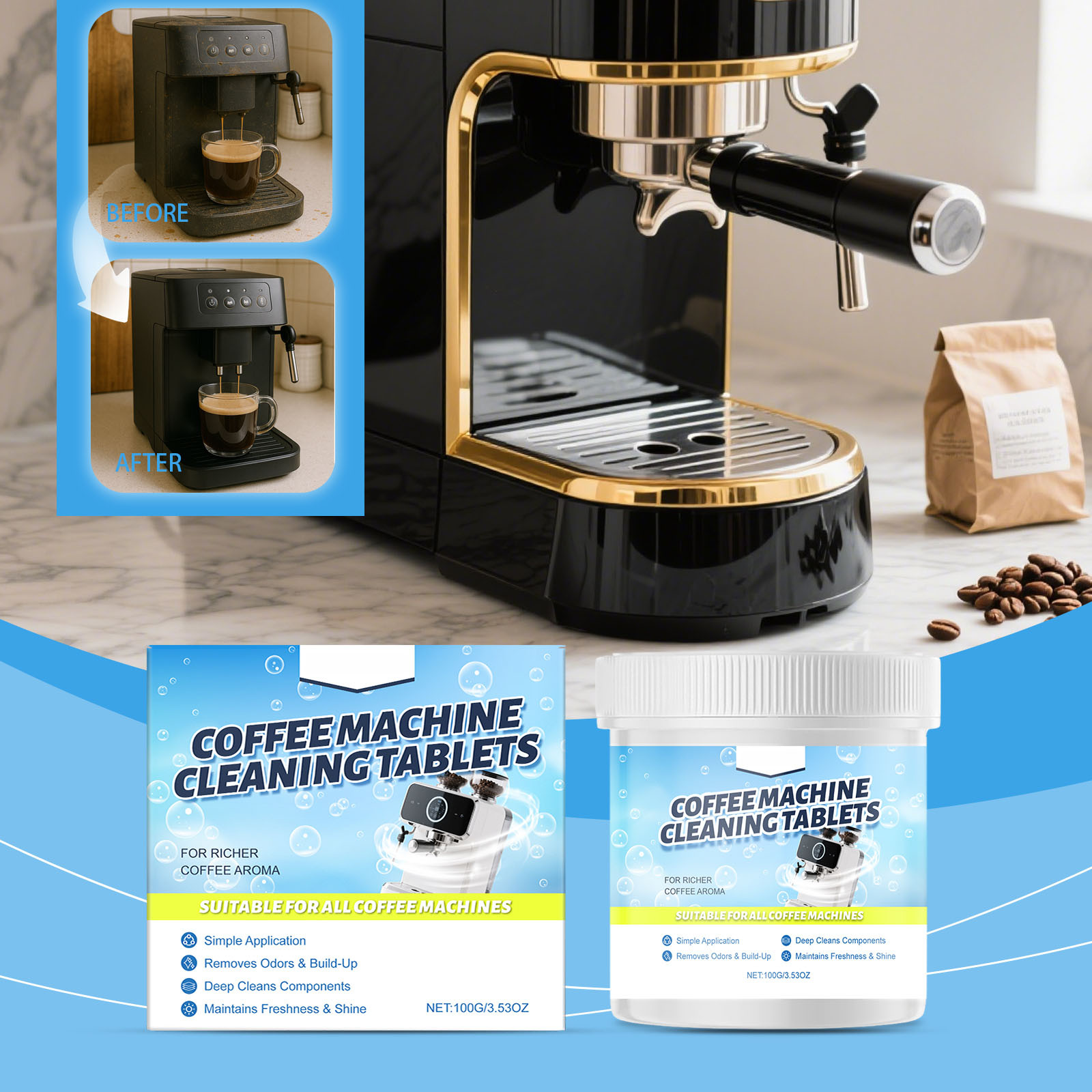 Sunbeam Coffee Machine Cleaning Kit - Descaling Tablets For EM0010, EM0020 & More