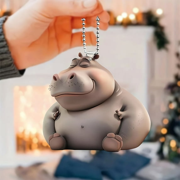 100Fens Cute Hippo Nap Time Acrylic Pendant Key Chain Car Rearview Mirror Accessories Backpack