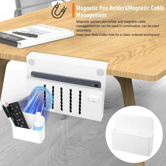 100Fens Desk Side Storage No Drill Under Desk Cable Management Tray Clamp On Side Desk Organizer Under Desk Laptop Hold With Pen Hold Under Desk Storage For Office