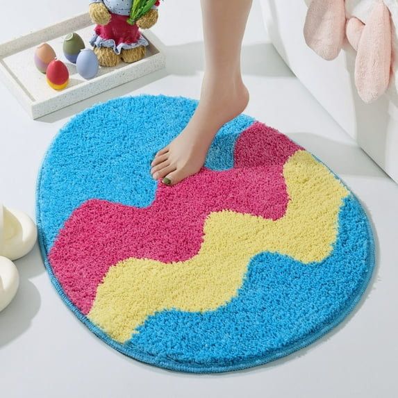 100Fens Easter Bathroom Rug Easter Eggs Bunny Mat Easter Kitchen Rugs Non Slip Doormat Soft Runner Carpet for Outdoor Indoor Home Bedroom Office Door Floor Holiday Decoration