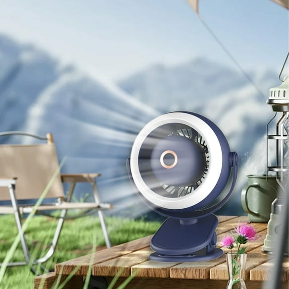 100Fens Fan With Light Clip Turbo Fan Three-Speed Adjustment Free Rotation Usb Rechargeable Portable Silent Small Fan Round Clip Desktop Small Fan