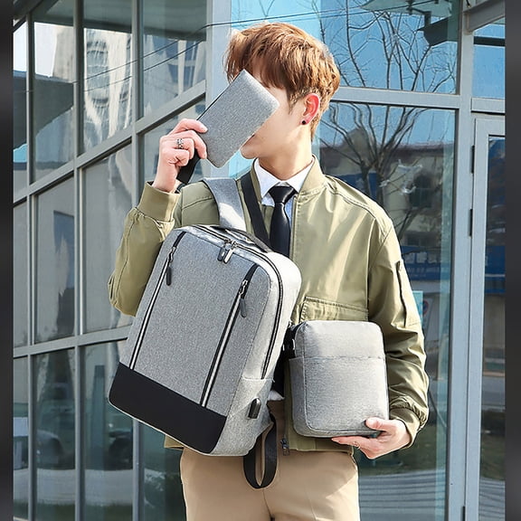 100Fens Fashion Three-Piece Backpack Backpack Male Business Usb Charging Laptop Bag High-Capacity Students Bag