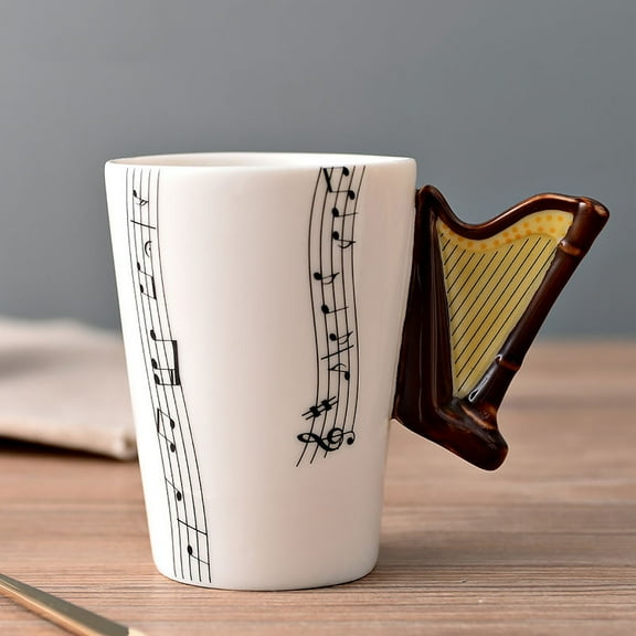 100Fens Fashionable Retro Musical Instruments Print, Notes, Ceramic Coffee Cups With Dust Cover, Water Cups, Mugs, Holiday Birthday Gifts