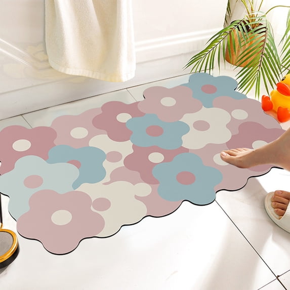 100Fens Flower Print Absorbent Bathroom Bath Mat Shower Rug Quick Drying Bath Mats Kitchen Entrance Doormats Home Floormat Bathtub Carpet