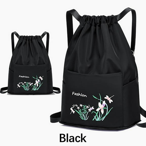 100Fens Foldable Drawstring Large Capacity Embroidered Backpack, Drawstring Backpack for Women Travel Backpack