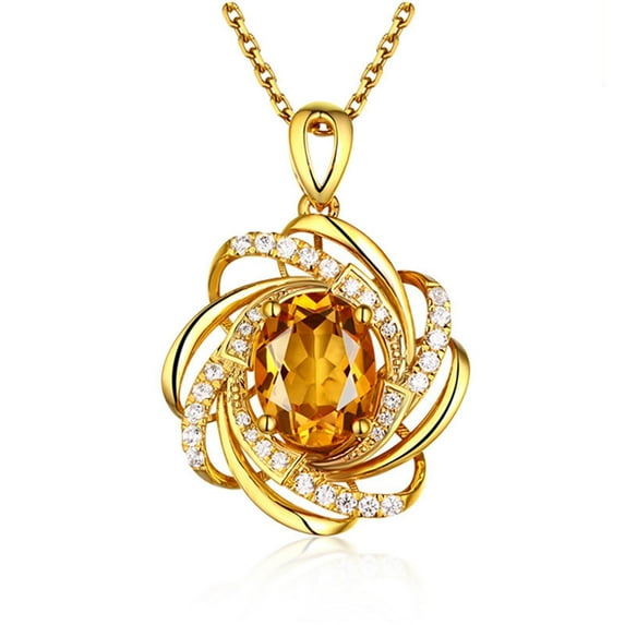 100Fens Golden Citrine Necklace Full Of Diamonds Flower Pendant
