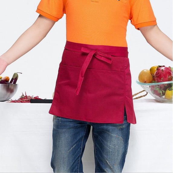 100Fens Half Apron Solid Color Server aprons with Pockets - Waitress Apron - Waist Apron for Kitchen Restaurant Home DIY Art Apron Tool
