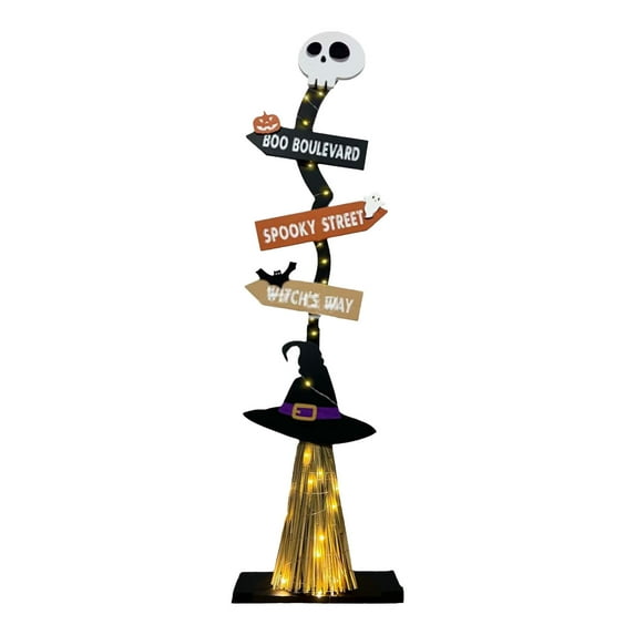 100Fens Halloween Decorations |Lighted Witch's Broom Halloween Wooden Porch Sign | Spooky Light Up Witch Decorations Sign for Indoor Outdoor Yard Decor