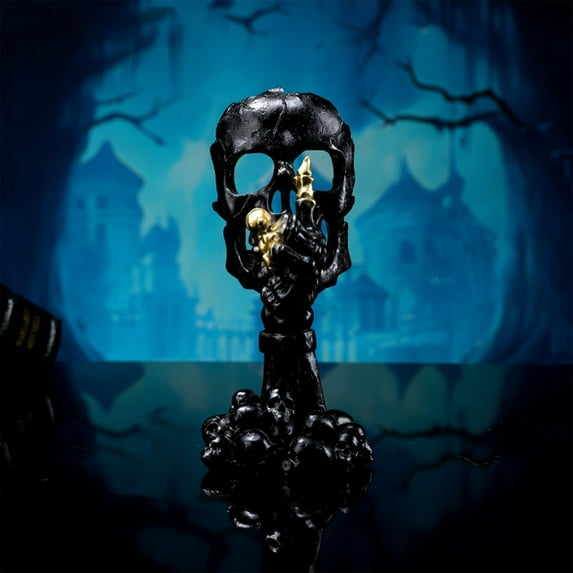 100Fens Halloween Decorations The Don't Talk Skull Look Candlesticks Horror Tabletop Decorations Props Resin Ornaments Candle Stand Fall Decor
