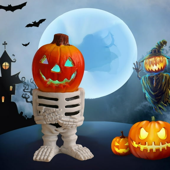 100Fens Halloween LED Lights Pumpkin Riders Tabletop Ornament Decoration Glowing Small Pumpkin Head Ghost Resin Yard Decoration Fall&nbsp;Decor