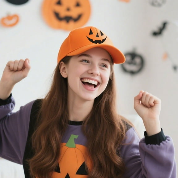 100Fens Halloween Pumpkin Hat Versatile Sunshade And Sunscreen Curved Brimmed Hat Holiday Gift