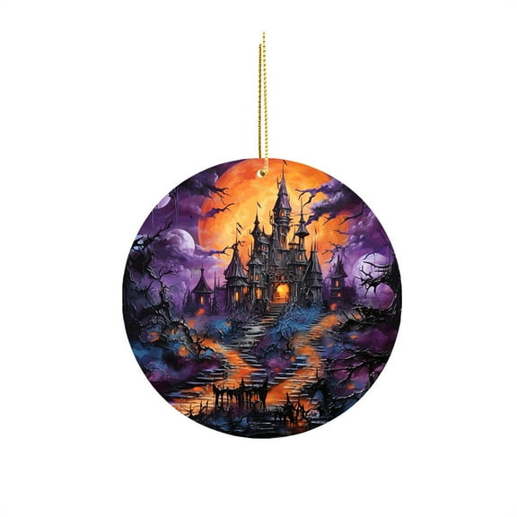 100Fens Halloween Pumpkin Round Acrylic Hanging Decoration Ghost Festival Party Doorplate Hanging Decoration Fall Decor