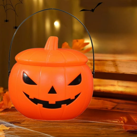 100Fens Halloween Sound and Light Pumpkin Candy Bucket Small Night Light Decoration Halloween Sugars Bucket Festival Toy Gift Fall&nbsp;Decor