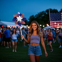 100Fens Independence Day Windmill Decoration Flower Gardening Garden Windmill Decoration Tricolor Flag Windmill Toys Eight Leaf Windmill Holiday Party Supplies