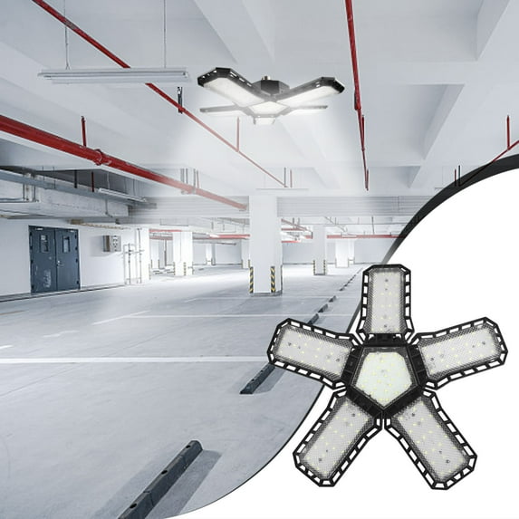 100Fens Led Garage Lights,Deformable Led Garage Ceiling Lights With Adjustables Panels,Led Shop Lights For Garage Workshop Basement Support E27 Screw Socket