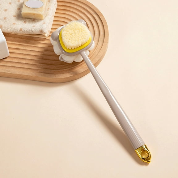 100Fens Long Handle Double-sided Scrub Brush, Soft Bristle Brush, Shower Tool, 2-in-1 Bath Brush, Ball Flower Bath Brush, Rub Back Brush