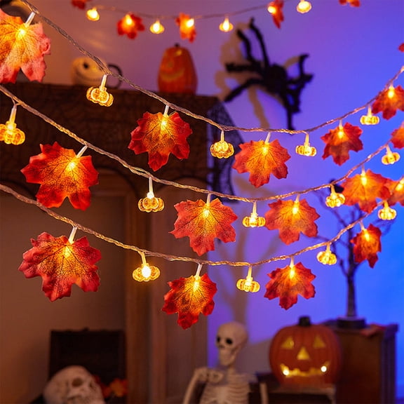 100Fens Maple Leaf Pumpkin Lantern String Halloween Pumpkin Decorative Lantern String Thanksgiving Maple Leaf Lantern Fall&nbsp;Decor
