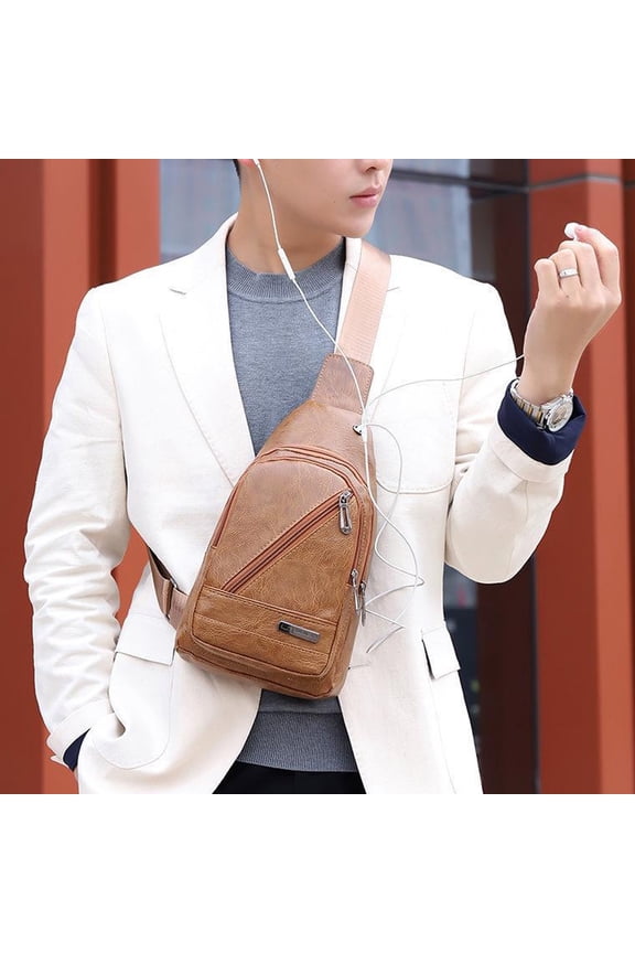 Men's Soft Leather Chest Bag - Stylish One-Shoulder Bag - Waterproofing Casual Business Crossbody Sling Bag