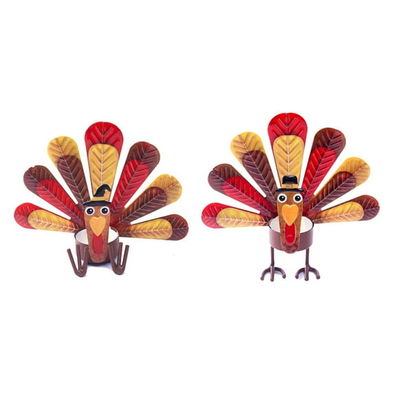 100Fens Metal Turkey Candle Holders Thanksgiving Candle Holders Standing Sitting Home Turkey Home Table Decorations