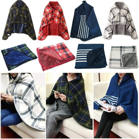 100Fens Multifunction Wearable Blanket,Comfy Poncho Throw with Buttons,Plaid Lap Blanket Plush Sleeveless Blankets for Adults Women