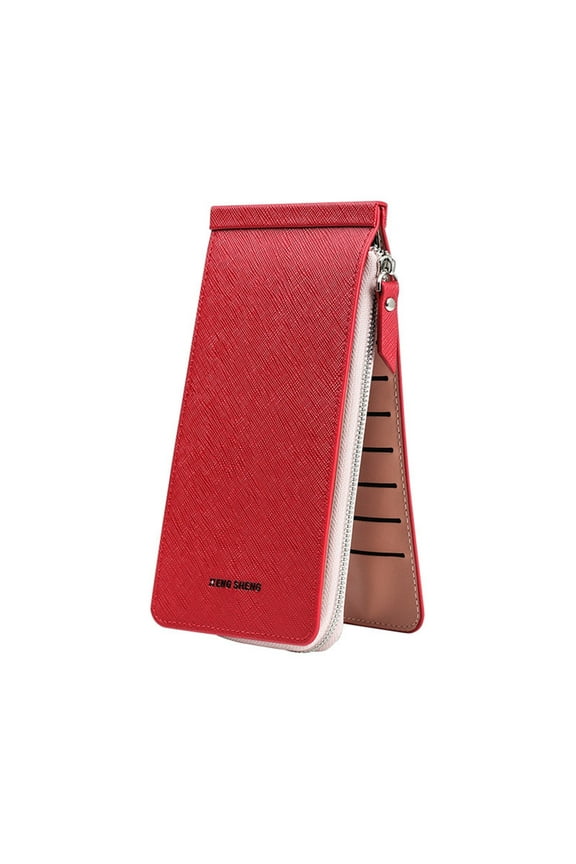 Multifunctional Long Wallet, Women Zipper Pocket Leather Credit Card Bifold Wallet With 26 Card Slots