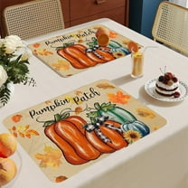 100Fens Placemat Kitchen Restaurant Pumpkin Maple Leaf Fall Pumpkin Halloween Thanksgiving Restaurant Mat 15.75x11.81in