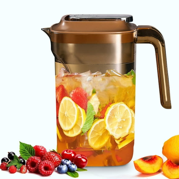 100Fens Plastic Pitcher with Lid Large Clear Water Carafe Jug Ice Tea Pitcher Lemonade Juice Beverage Jar with Strainer Cover Handle Measurements for Hot Cold Coffee Drink