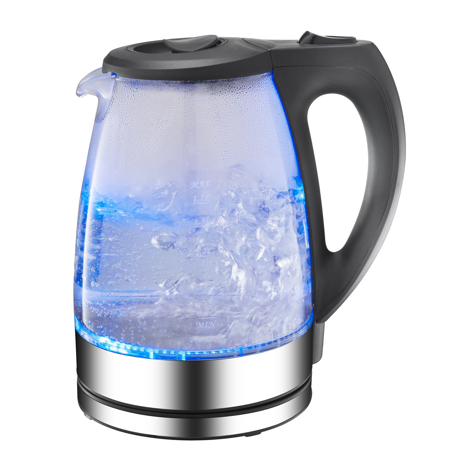 100Fens Portable Electric Glass Kettle 1.7L With Blue Led Light And Stainless Steel Base
