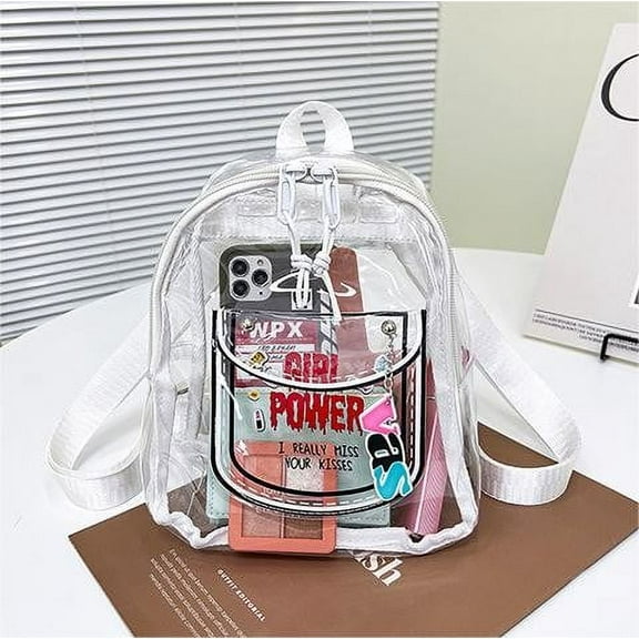 100Fens Pvc Women Bag-Transparent Backpack-Plastic Cloth- Back Backpack- Candy Colored Student Bag- Large Capacity
