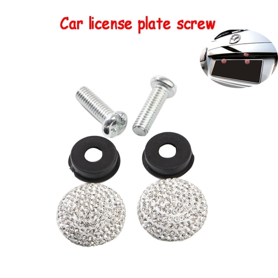 100Fens Rhinestone Number Covers Car Screw Caps License Accessories
