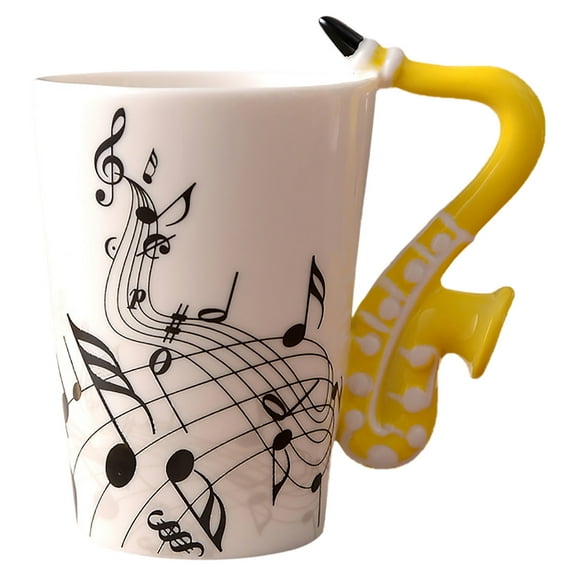 100Fens Sax Mug Musical Notes Design Coffee Cup Ceramic Music Saxophone Cup Gift for Friend