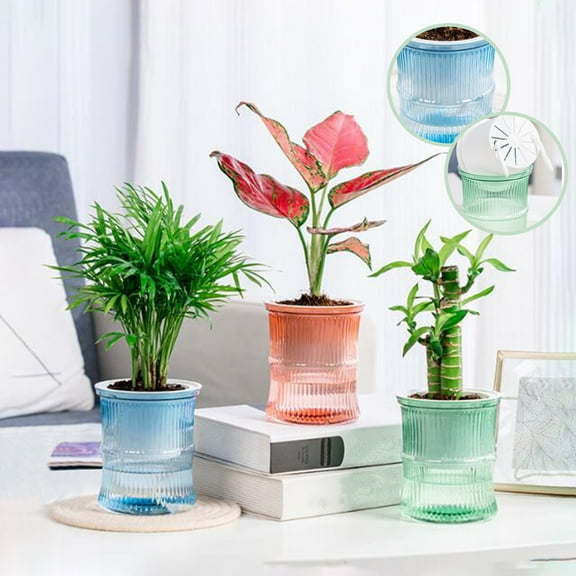 100Fens Self-absorbing Lazy Transparent Water Storage Mess Cultivation Small Potted Flower Pots, Indoor Living Room Desktop Water Storage Mess Cultivation Plastic Flowe