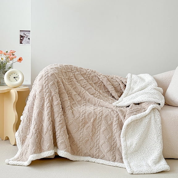 100Fens Simple&Opulence Warm Fleece Throw Blanket - Soft Fluffy Warm Cozy Plush Fuzzy Blanket with Elegant 3D Pattern for Couch Sofa Bed