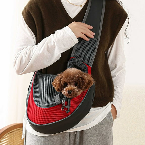 100Fens Small Pet Dog Sling Carrier,Breathable Mesh Travelling Pet Hands-Free Sling Bag Adjustabled Padded Strap Front Pouch Single Shoulder Bag For Dogs Cats