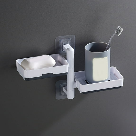 100Fens Soap 2-Layer Self-Adhesive Soap Dish Wall Mounted Rotatable Soap Box Storage For Bathroom Kitchen